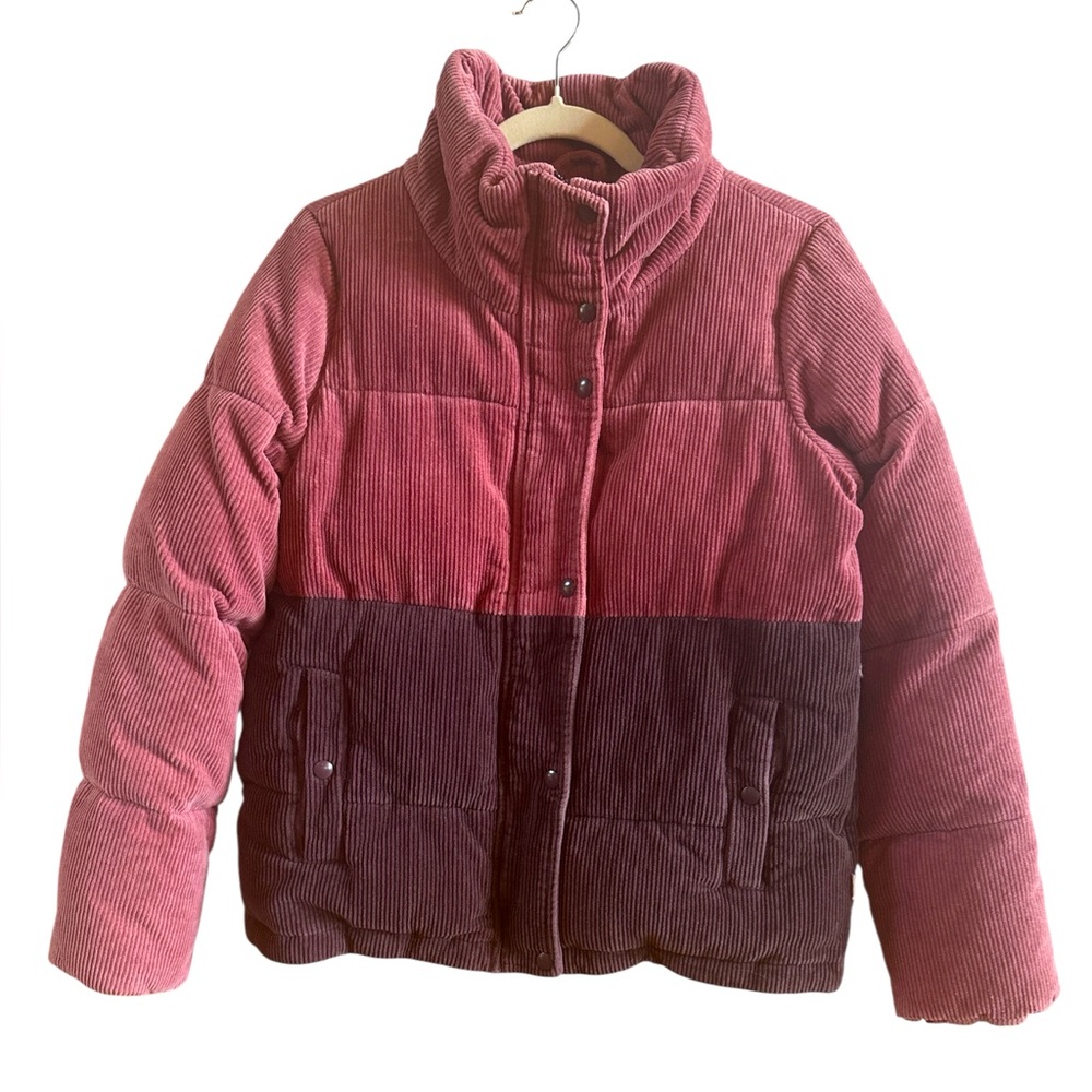 Bohme Women’s Dusky Pink Dark Purple Corduroy Puffer Jacket Small Zip Up Buttons